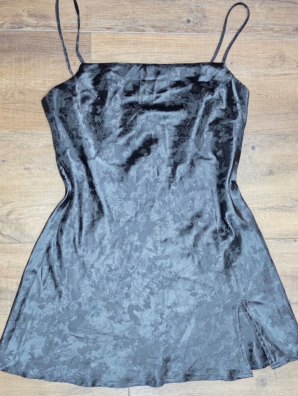 Princess Polly Norman Black Mini Dress Floral Satin Slip Size10